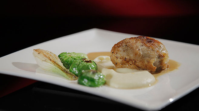 Rob & Dave Stuffed Chicken Breast with Brussels Sprouts and Parsnip Purée recipe