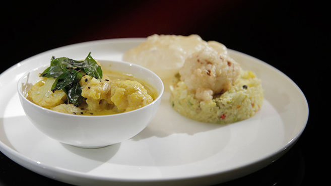 Eva and Debra Cauliflower Curry with Cauliflower Rice and Pakora recipe
