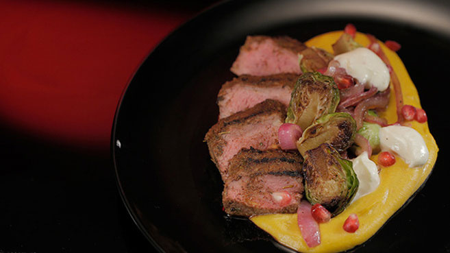 Will & Steve Lamb Backstrap with Pumpkin Hummus and Charred Brussels Sprouts Recipe