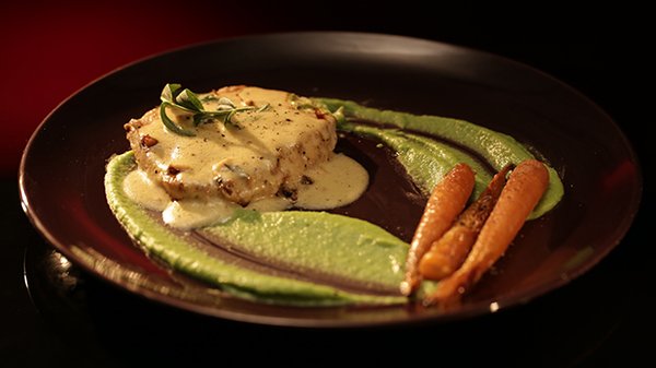 Grilled Swordfish with Pea Puree and Tarragon Sauce