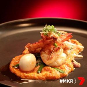 Grilled King Prawns with Balado and Quail Egg