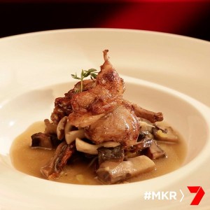 quail with a mushroom and thyme broth
